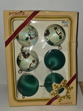 Set of 6 Vintage Satin Sheen Christmas Tree Ornament  MCM Green